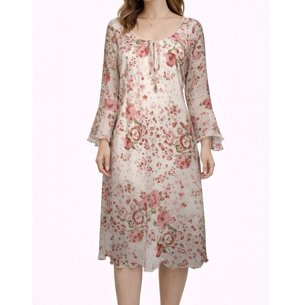 Vintage 90s Giorgio Fiorlini Sz 8 USA Made Byas Cut Floral Fairy Grunge Dress
